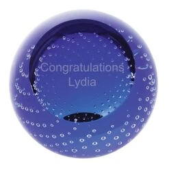 Personalised Blue Paperweight -Dartington Crystal bubble paperweights blue co 2 personalised 1